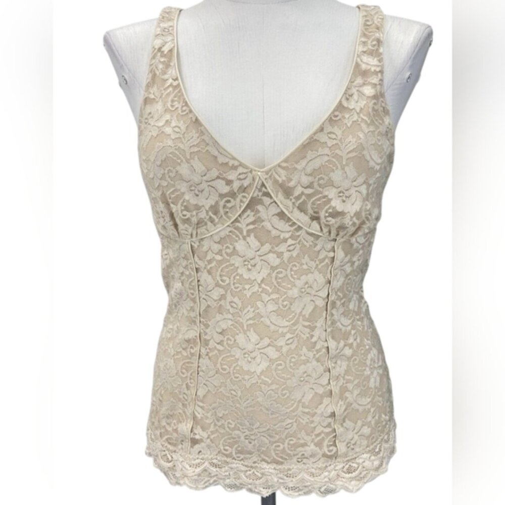 Express Sleeveless Lined Beige Lace V-Neck Tank Top Size L